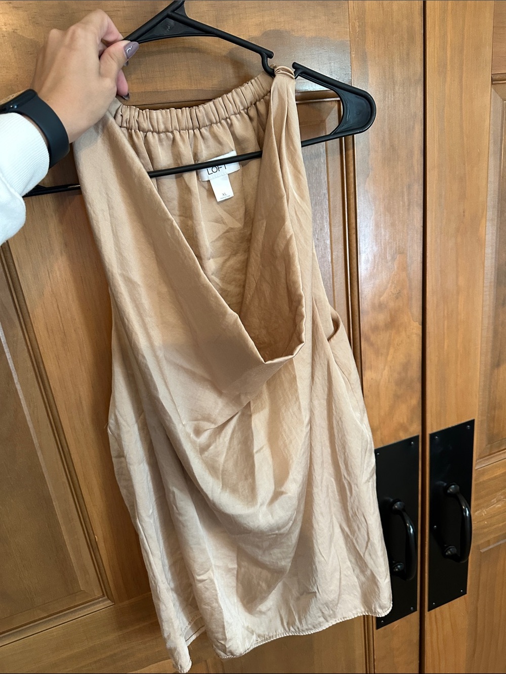 LOFT Neutral Beige Cowl Neck Sleeveless Blouse